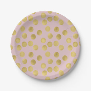 Plato De Papel Rosa y puntos del Glitz del oro