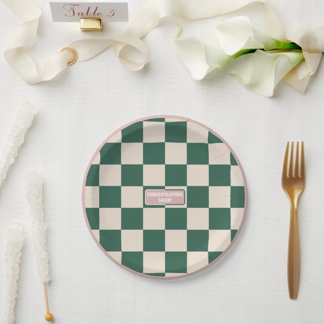 Plato De Papel Rosa y verde personalizados controlados (Boda)