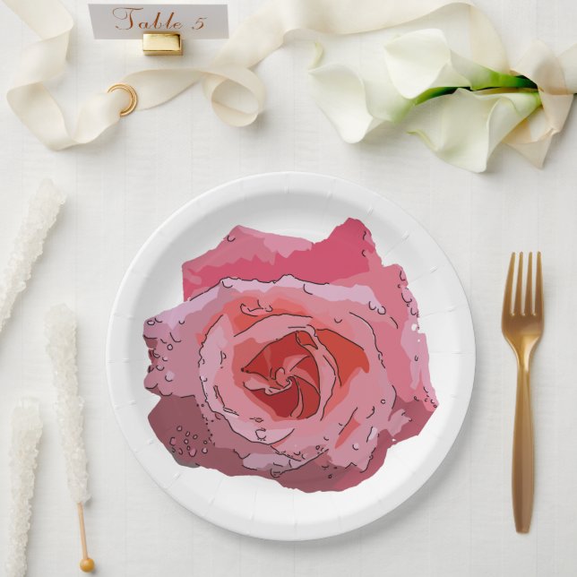 Plato De Papel RosaDibujo. (Boda)