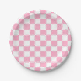 Plato De Papel Rosado a cuadros alineada y blanco