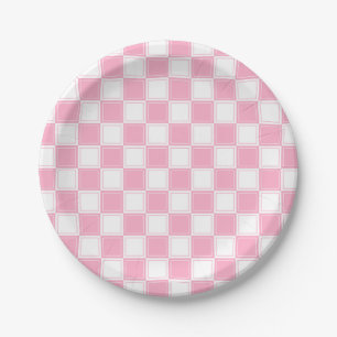 Plato De Papel Rosado a cuadros alineada y blanco