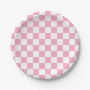 Plato De Papel Rosado a cuadros y blanco