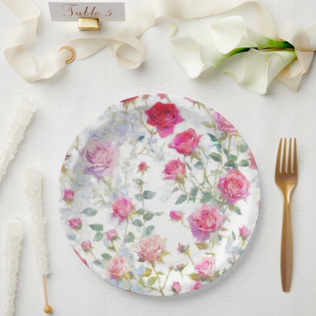Plato De Papel Rosas (Boda)