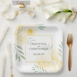 Plato De Papel Rosas amarillas de mantequilla rústicas boda boho