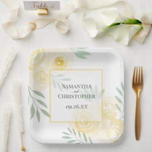Plato De Papel Rosas amarillas de mantequilla rústicas boda boho