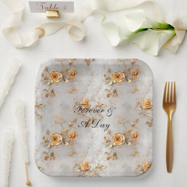 Plato De Papel Rosas Amarillas Románticas (Boda)