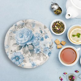 Plato De Papel Rosas azul Pastel de luz artificial