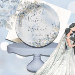 Plato De Papel Rosas azul turbio Boda acuarela floral<br><div class="desc">Magníficos rosas polvorientos azules y de marfil con cintas colgantes hechas en suaves acuarelas. Añadir nombres y fecha para personalizar. Perfecto para su boda o ocasión especial.</div>