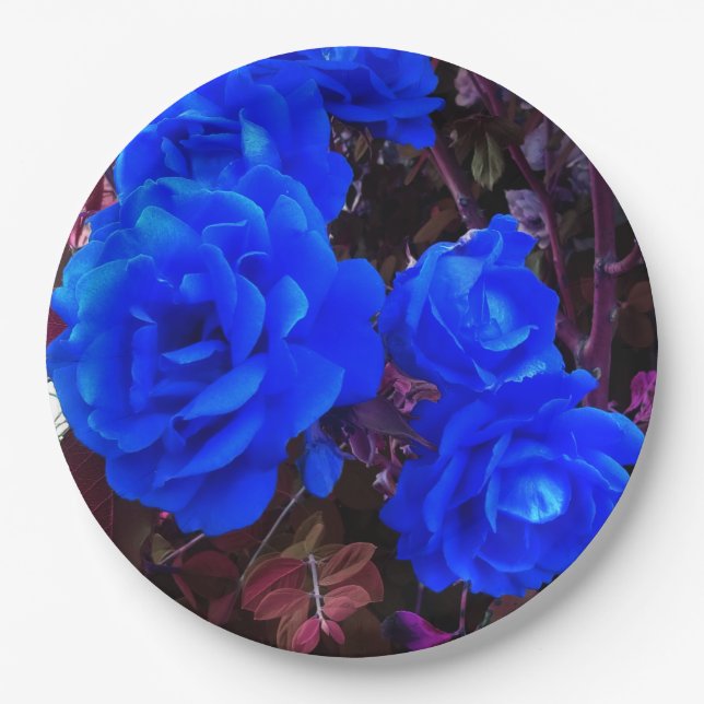 Plato De Papel Rosas azules (Anverso)