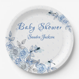 Plato De Papel Rosas azules Dragonfly Boy Baby Shower