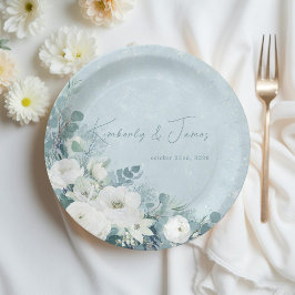 Plato De Papel Rosas Blancas Hellebores Eucalipto Plateado Boda