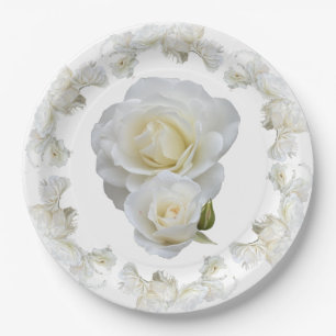 Plato De Papel Rosas blancas orgánicas,