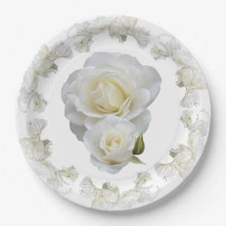 Plato De Papel Rosas blancas orgánicas,