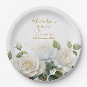 Plato De Papel Rosas Blancas Personalizadas para Despedida de Sol