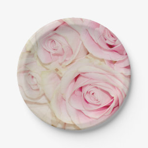 Plato De Papel Rosas blancas rosadas de bonito