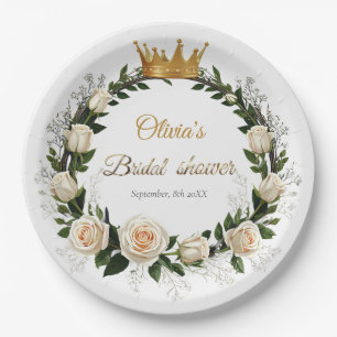 Plato De Papel Rosas blancas y ducha de novias en el aliento del 