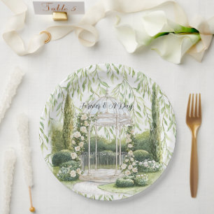 Plato De Papel Rosas Bonitas Jardín Romántico Floral Boda
