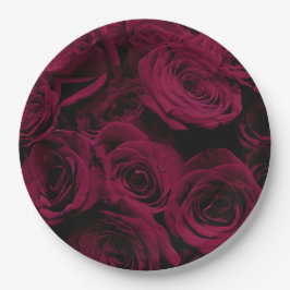 Plato De Papel Rosas burdeos de magenta rojo oscuro y profundo