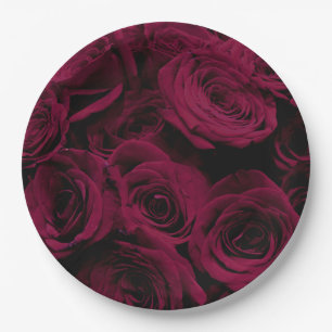 Plato De Papel Rosas burdeos de magenta rojo oscuro y profundo