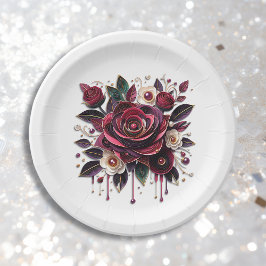 Plato De Papel Rosas Burgundy Lindas Floral
