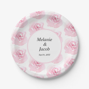 Plato De Papel Rosas color agua rosa