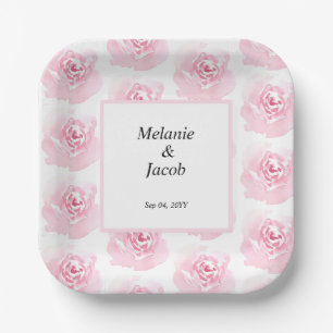 Plato De Papel Rosas color agua rosa