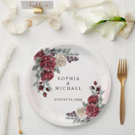 Plato De Papel Rosas Congeladas Boda de Invierno