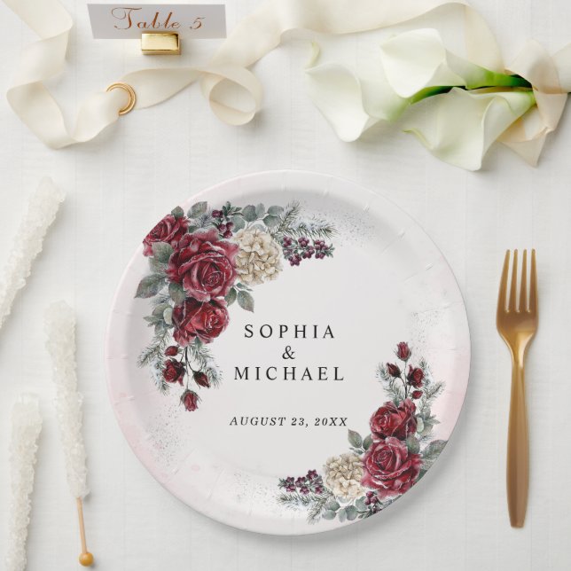 Plato De Papel Rosas Congeladas Boda de Invierno  (Boda)