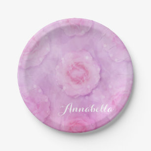 Plato De Papel Rosas de acuarela