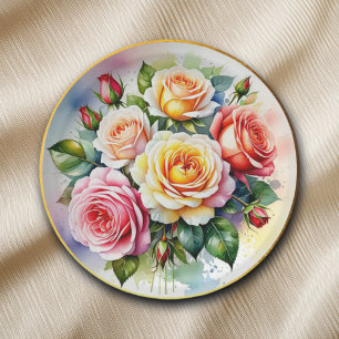 Plato De Papel Rosas de acuarela elegantes