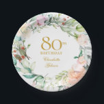 Plato De Papel Rosas de acuarela Garland 80th Birthday Party<br><div class="desc">Con una delicada garland floral acuarela,  este plato de papel botánico de moda de 80 años puede ser personalizado con su información especial de ochenta años en un elegante texto dorado. Diseñado por Thisisnotme©</div>