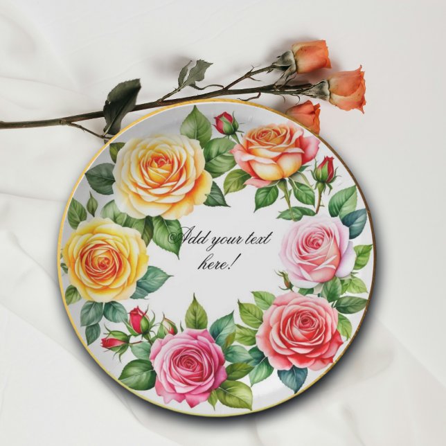 Plato De Papel Rosas de acuarela Wreath Elegant (Subido por el creador)