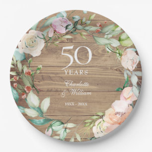 Plato De Papel Rosas de aniversario rústico de 50 años Guirnalda 