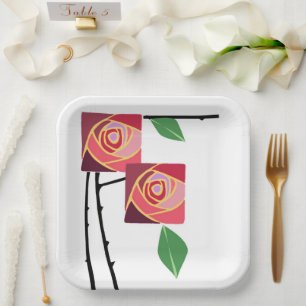 Plato De Papel Rosas de Art Nouveau