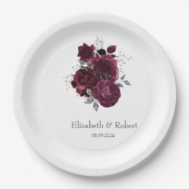 Plato De Papel Rosas de Borgoña