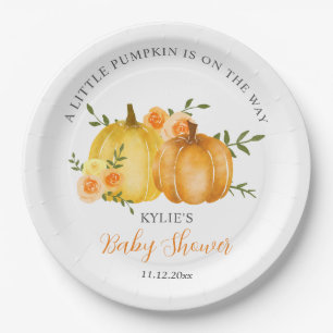 Plato De Papel Rosas de calabaza amarillo acuarela Baby Shower   