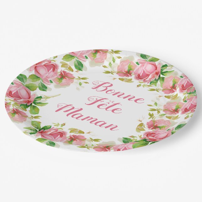 Plato De Papel Rosas de cosecha rosa pintados - Día de la Madre F (Angular)