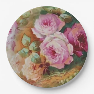 Plato De Papel Rosas de estilo antiguo pintados a mano Boda de cu