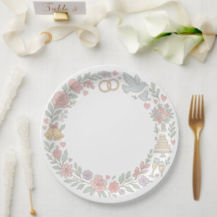 Plato De Papel Rosas de guirnaldas del Boda oral floral suave pas