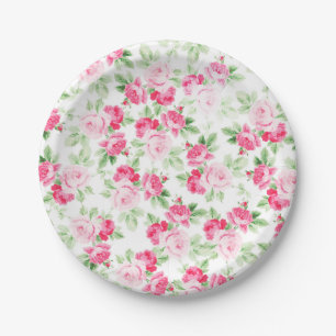 Plato De Papel Rosas de moda blancos rosados modernos románticos