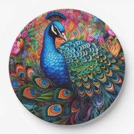 Plato De Papel Rosas de pavo real Bonito elegante