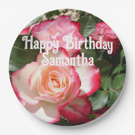 Plato De Papel Rosas de Rosas Rojas florales Foto Fiesta de Cumpl