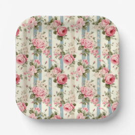 Plato De Papel Rosas de Shabby Chic Vintage