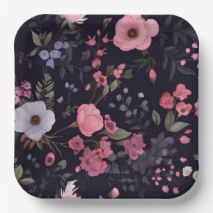 Plato De Papel Rosas De Verano En Negro