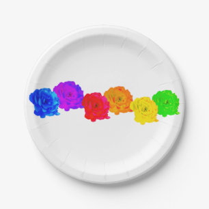 Plato De Papel Rosas del arcoiris