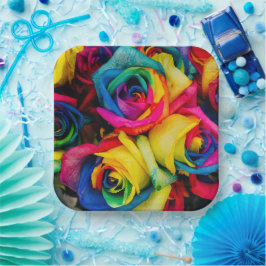 Plato De Papel Rosas del arcoiris