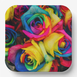 Plato De Papel Rosas del arcoiris
