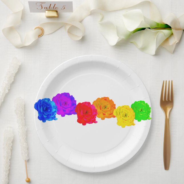 Plato De Papel Rosas del arcoiris (Boda)