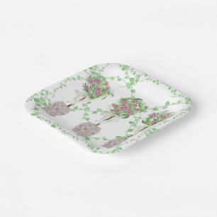 Plato De Papel Rosas del tema verde del Entramado Ginger jars jar