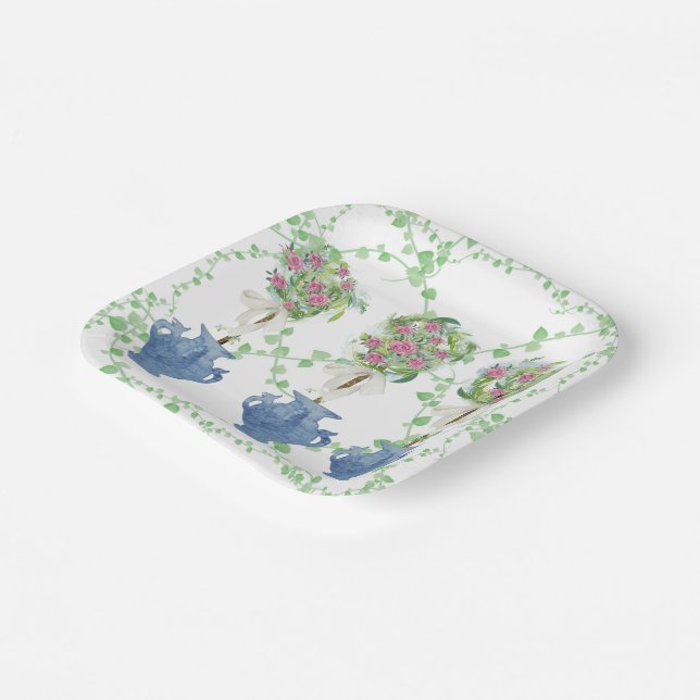 Plato De Papel Rosas del tema verde del Entramado Ginger jars jar (Angular)